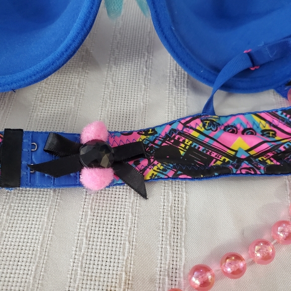 Native Intimates Rave Bra 36B /  Blue Pink Beads Boom radio Print Push Up bra - Picture 10 of 11